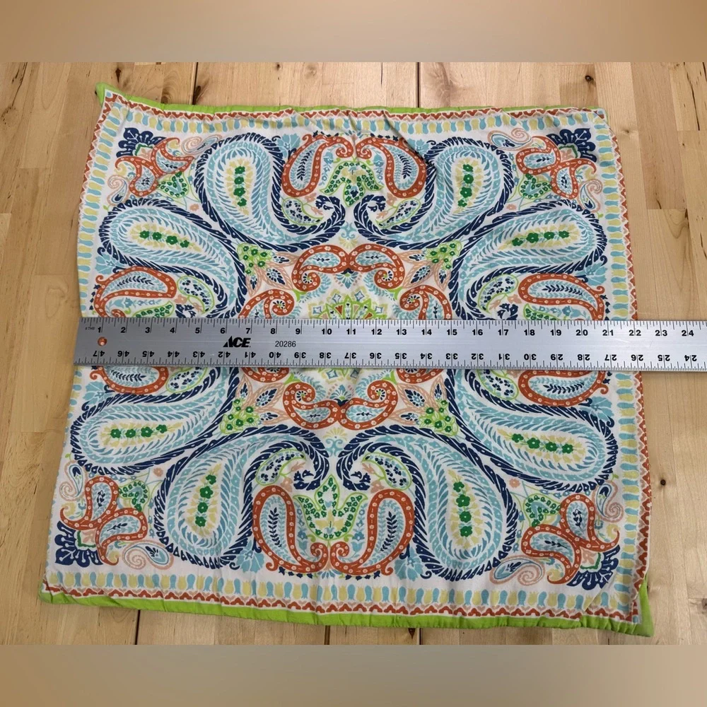 Pottery Barn Lia Paisley Pillow Cover ONLY Green Coral Blue Cotton Linen ~22”